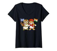 Women's Greece India Flag Greek Indian Roots Greek Indian Heritage V-Neck T-Shirt