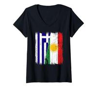 Womens Greece Kurdistan Half Flag Greek Kurdish Heritage Jersey V-Neck T-Shirt