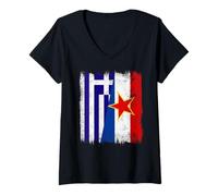 Womens Greece Yugoslavia Half Flag Greek Yugoslavian Heritage V-Neck T-Shirt