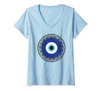 Womens Greek Evil Eye In Greek Key Circle Greek Key Around Evil Eye V-Neck T-Shirt