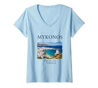 Womens Greek Island Mykonos Vacation Travel Coastal Life V-Neck T-Shirt