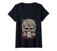Women's Greek Mythology Labyrinthine Mind Asterion Minotaur Skull V-Neck T-Shirt