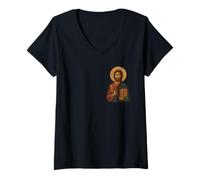 Womens Greek Orthodox Icon Of The Lord Jesus Christ V-Neck T-Shirt