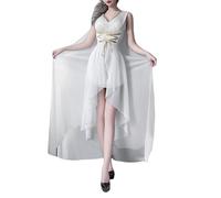 Women's Greek Toga Ancient V Neck Cape Sleeve Front Split Dress (White XL)