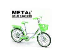 (Women's green) Alloy road double handle folding bicycle 1/8 model mini bicycle children's toy car collection ornaments
