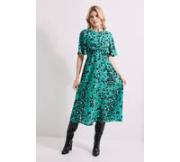 Womens Green Animal Twist Front Angel Sleeve Midi Dress Animal 8
