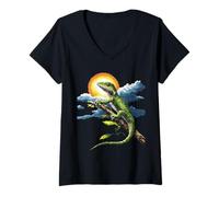 Womens Green Anole Animal Graphic Artwork Green Anole V-Neck T-Shirt