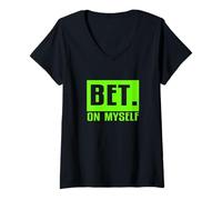 Womens Green BET On Myself Green Graphic V-Neck T-Shirt