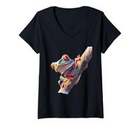 Womens Green Body Tree Frog Rainforest Amphibian Red Eyed Tree Frog V-Neck T-Shirt