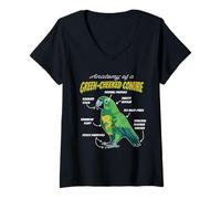 Women's Green Ch onure Parrot Anatomy of A Green-Cheeked Conure V-Neck T-Shirt