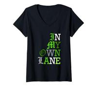 Women's Green Color in My Own Lane Green Graphic V-Neck T-Shirt