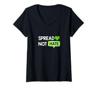Women's Green Color Love Not Hate Green Graphic V-Neck T-Shirt