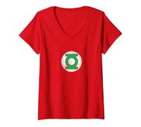 Womens Green Lantern Circle Logo Distressed V-Neck T-Shirt