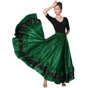 Women's Green Long Mexican Folkloric Flamenco Dance Skirt with Ruffles for Party Class Performance Full Dancing Circle, Black, One Size
