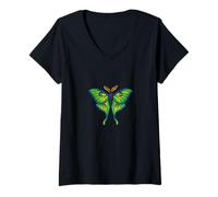 Womens Green Luna Moth Design Mystical Nature Insect Art V-Neck T-Shirt