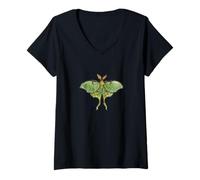 Womens Green Luna Moth Design Mystical Nature Insect Art V-Neck T-Shirt