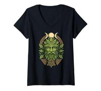 Womens Green Man Triple Moon Triquetra Pagan Celtic Symbol Gift V-Neck T-Shirt