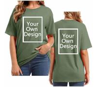 Women's Green Polyester 95%&Spandex 5% Custom Personalised T Shirt for Women Plus Size Summer Tops Custom Print T Shirt Front and Back Create Your Own Casual Shirts