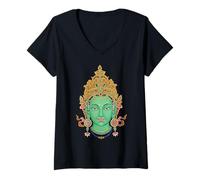 Women's Green Tara Vajrayana Tibetan Buddhism Goddess Buddhist V-Neck T-Shirt