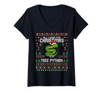 Womens Green Tree Python Ugly Xmas Sweater Christmas Snake V-Neck T-Shirt