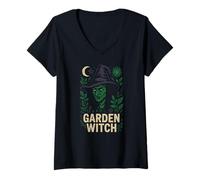 Womens Green Witch Garden Witch Vintage Womens Cottagecore V-Neck T-Shirt