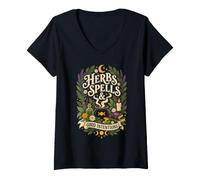 Women's Green Witch Herbalist Botanical Witchcraft Cottagecore V-Neck T-Shirt