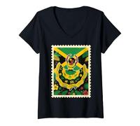 Women's Green Yellow Black Dance Stamp Art Retro Tropical. V-Neck T-Shirt