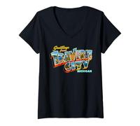 Women's Greetings from Traverse City Michigan V-Neck T-Shirt