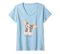 Women's Gremlins Gizmo Pocket V-Neck T-Shirt, Baby Blue, Small