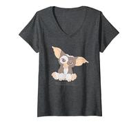 Women's Gremlins Gizmo Pocket V-Neck T-Shirt, Dark Heather Grey, Small