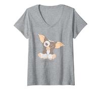 Women's Gremlins Gizmo Pocket V-Neck T-Shirt, Heather Grey, Medium