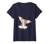 Women's Gremlins Gizmo Pocket V-Neck T-Shirt, Navy Blue, Small
