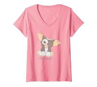 Women's Gremlins Gizmo Pocket V-Neck T-Shirt, Pink, Medium