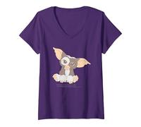 Women's Gremlins Gizmo Pocket V-Neck T-Shirt, Purple, Medium