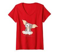 Women's Gremlins Gizmo Pocket V-Neck T-Shirt, Red, Large