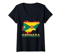 Womens Grenada Flag Map Grenadian Pride Patriotic Grenadian Roots V-Neck T-Shirt