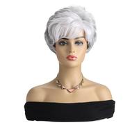 Women's Grey and White Ombre Short Curly Hair - Fashion Ombre Diagonal Bangs Head Covering (grey and White)