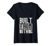 Womens Grey Built from Nothing Monochrome Color Graphic V-Neck T-Shirt