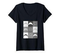 Women's Grey Color Shark Bite Grid Grey Graphic V-Neck T-Shirt
