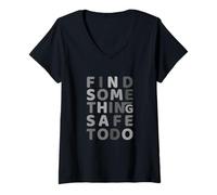 Womens Grey Find Something Else Monochrome Color Graphic V-Neck T-Shirt