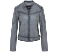 Womens Grey Retro Biker Quilted Vintage Leather Fitted Motorcycle Jacket