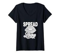 Womens Grey Spread Love Monochrome Color Graphic V-Neck T-Shirt