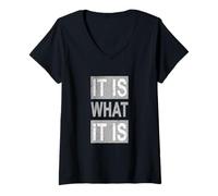 Womens Grey What It is Monochrome Color Graphic V-Neck T-Shirt