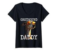 Women's Greyhound Daddy Dogs Dad Fathers Day Papa Sighthound V-Neck T-Shirt