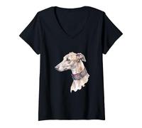 Women's Greyhound Watercolor Art Martingale Portrait V-Neck T-Shirt