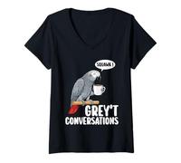 Womens Grey't Conversations African Grey Parrot Pun Funny V-Neck T-Shirt