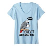 Womens Grey't Conversations African Grey Parrot Pun Funny V-Neck T-Shirt