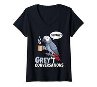 Womens Grey't Conversations African Grey Parrot Pun Funny V-Neck T-Shirt