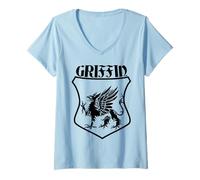 Womens GRIFFIN SHIELD CREST, Eagle Lion Medieval Welsh Shirt V-Neck T-Shirt