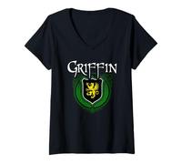 Womens Griffin Surname Irish Clan Tartan Badge Ireland V-Neck T-Shirt